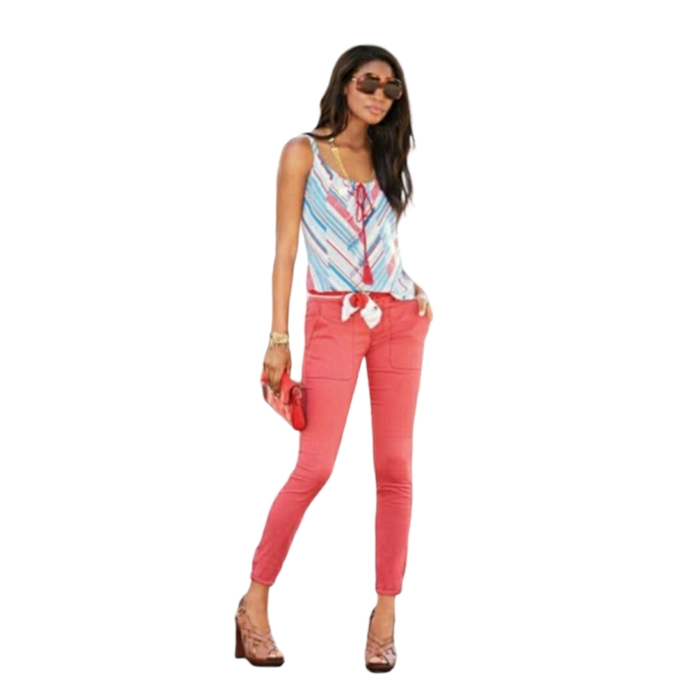 CAbi #5230 Blue Red Striped Tassel Tank Top Sleeveless Cami Shirt